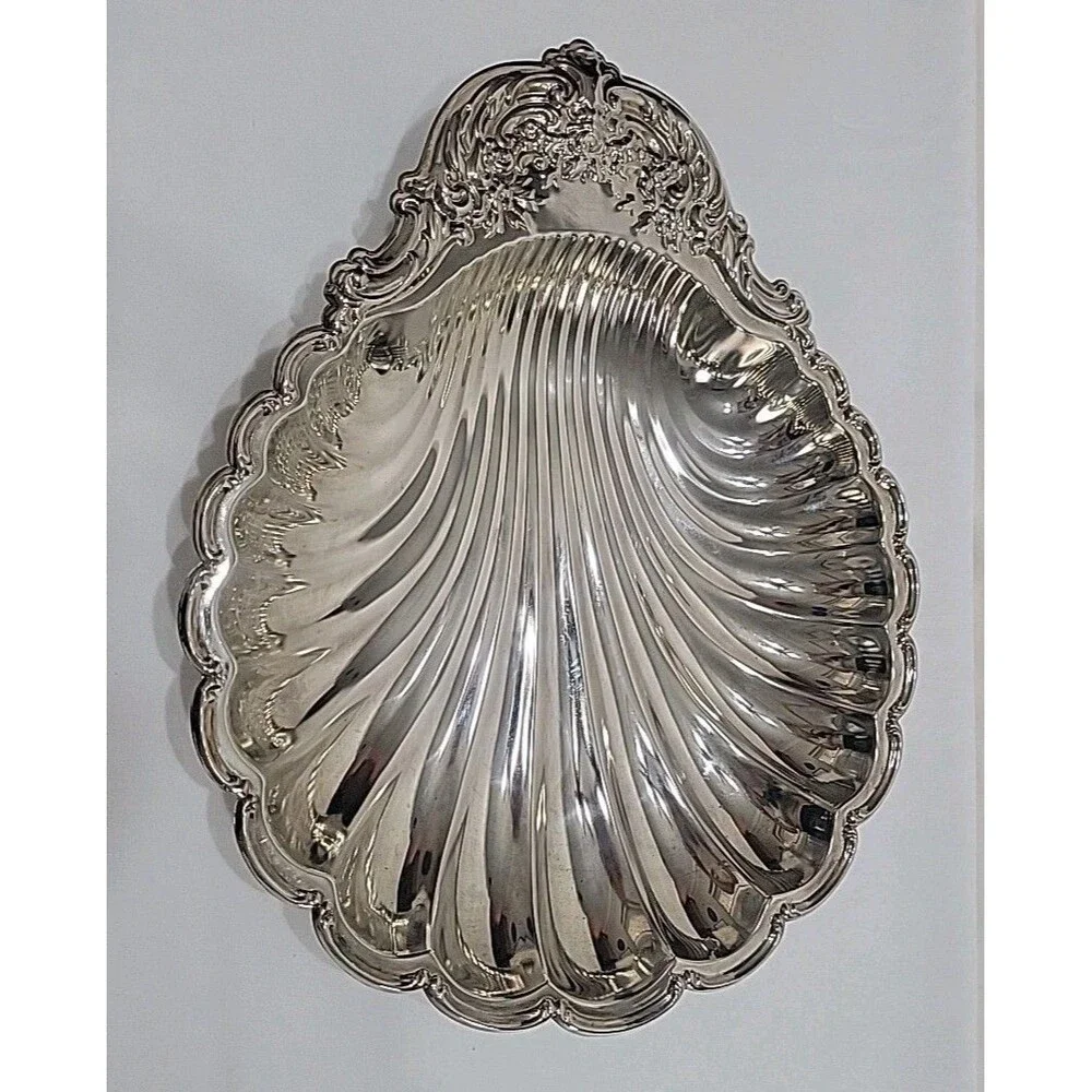 VTG Large Elegance E.P. Steel Clam Shell Serving Dish Tray - Ornate Floral 14